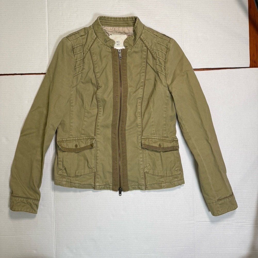 Hei Hei Anthropologie Women's Size Small Army Green Cotton Woven Full Zip Jacket